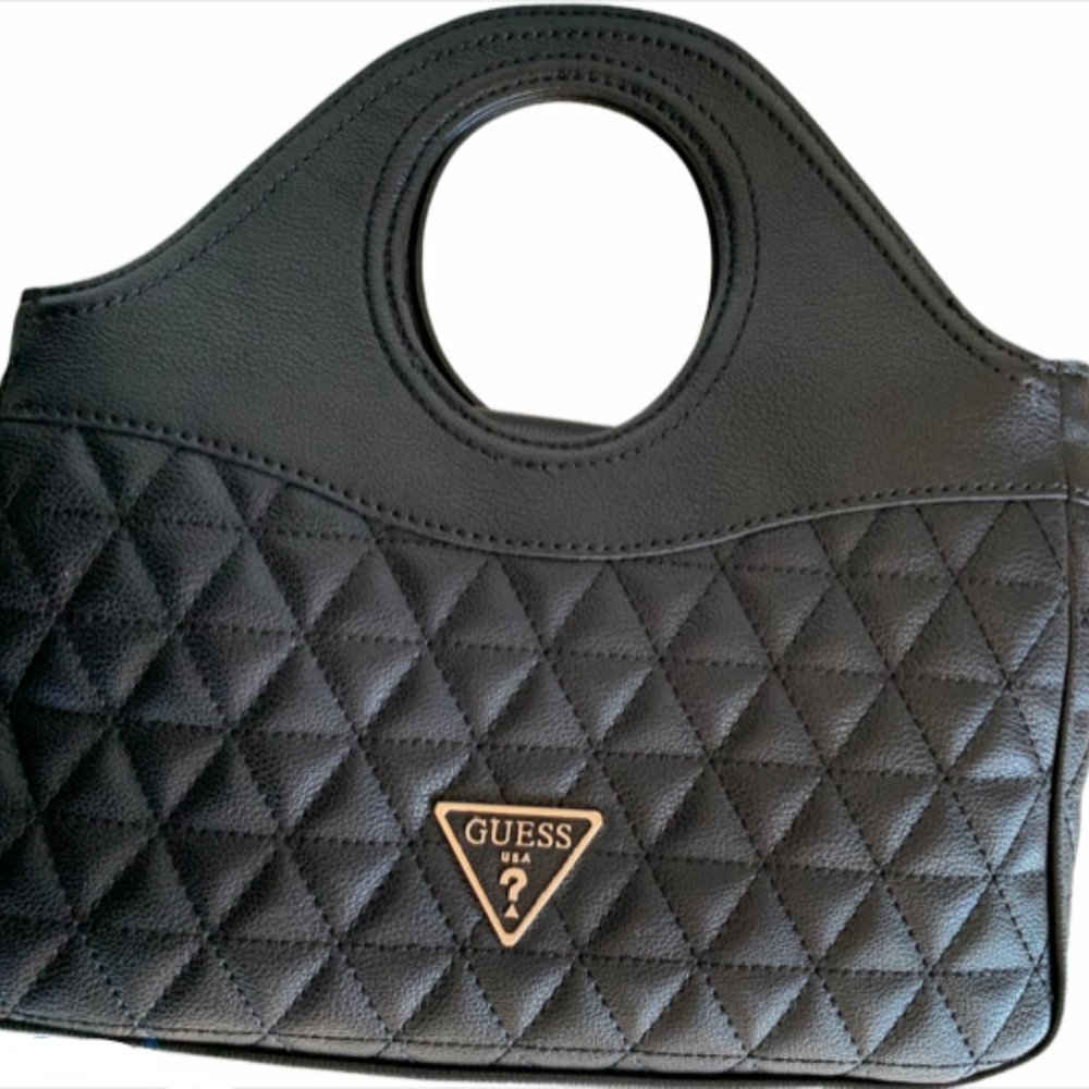 Black Quilted Guess Tote Bag